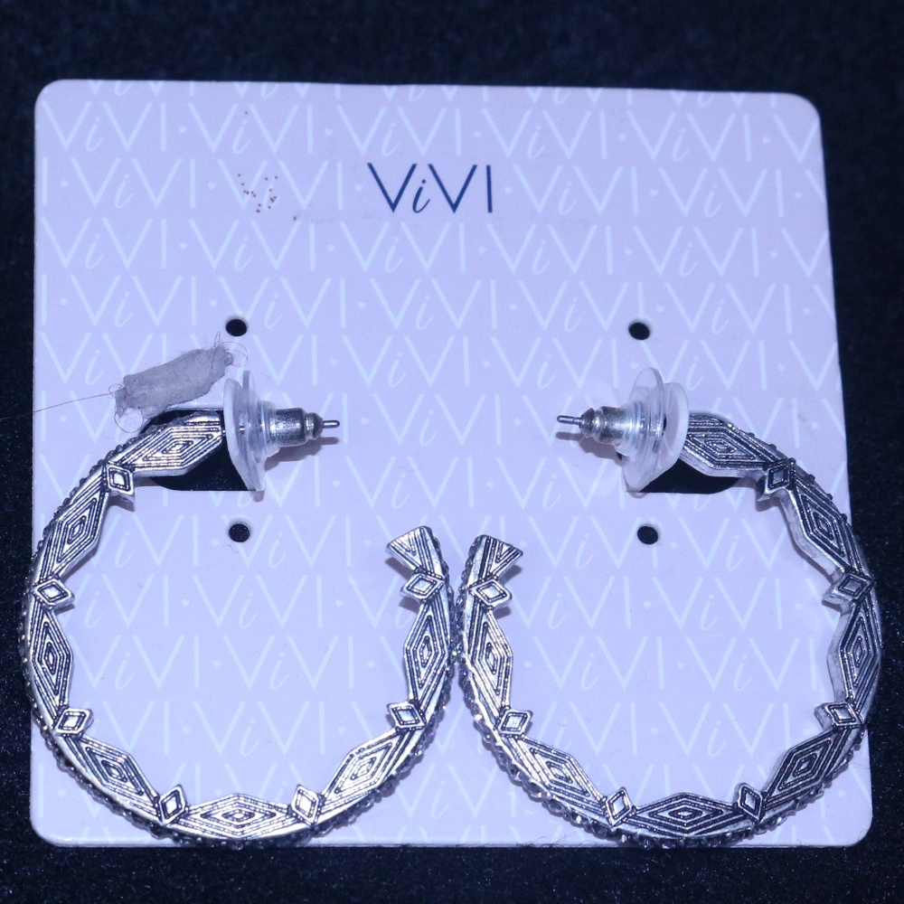 Bling Diamond Etched Hoops 1.5 Diameter Earrings